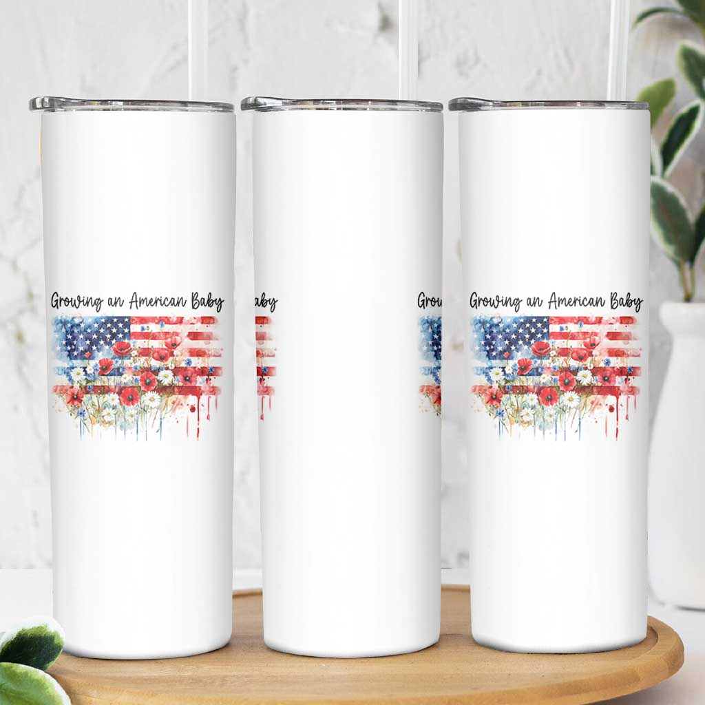 Funny 4th Of July Pregnancy Announcement Skinny Tumbler Growing An American Baby USA Flag - Wonder Print Shop