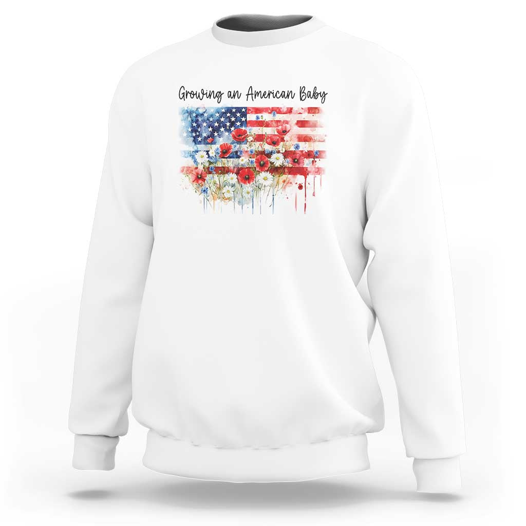 Funny 4th Of July Pregnancy Announcement Sweatshirt Growing An American Baby USA Flag - Wonder Print Shop