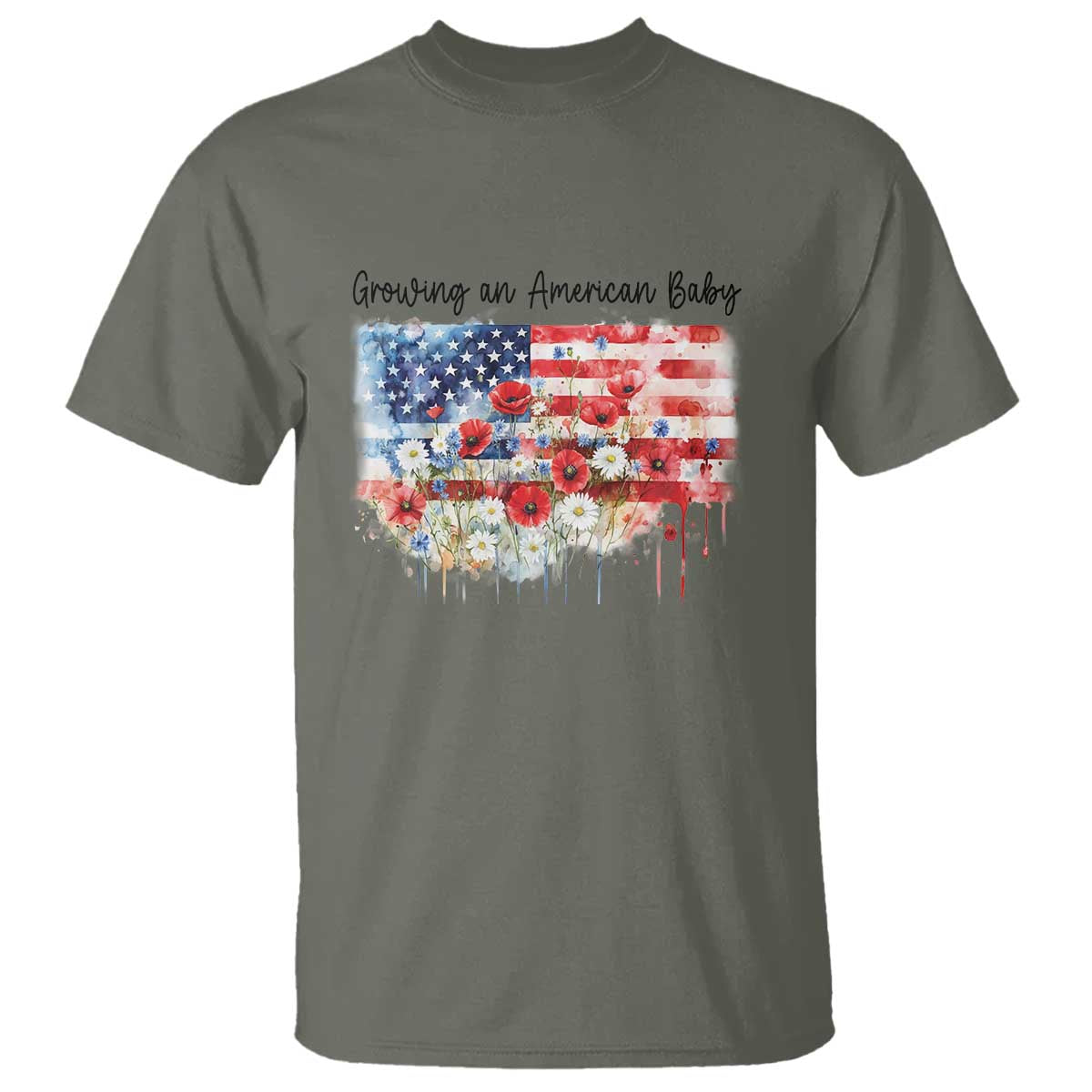 Funny 4th Of July Pregnancy Announcement T Shirt Growing An American Baby USA Flag - Wonder Print Shop