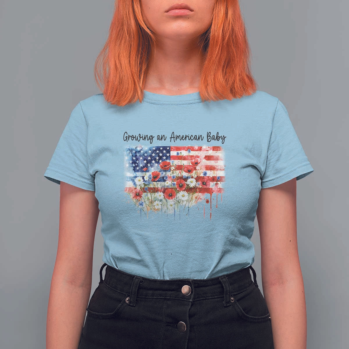 Funny 4th Of July Pregnancy Announcement T Shirt For Women Growing An American Baby USA Flag - Wonder Print Shop