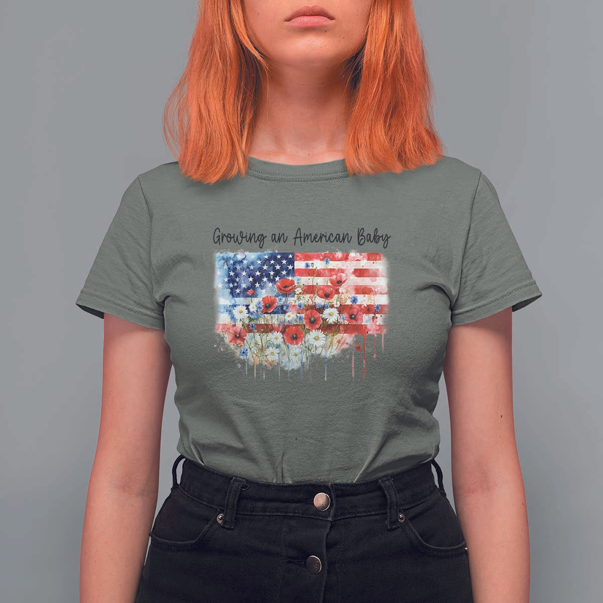 Funny 4th Of July Pregnancy Announcement T Shirt For Women Growing An American Baby USA Flag - Wonder Print Shop