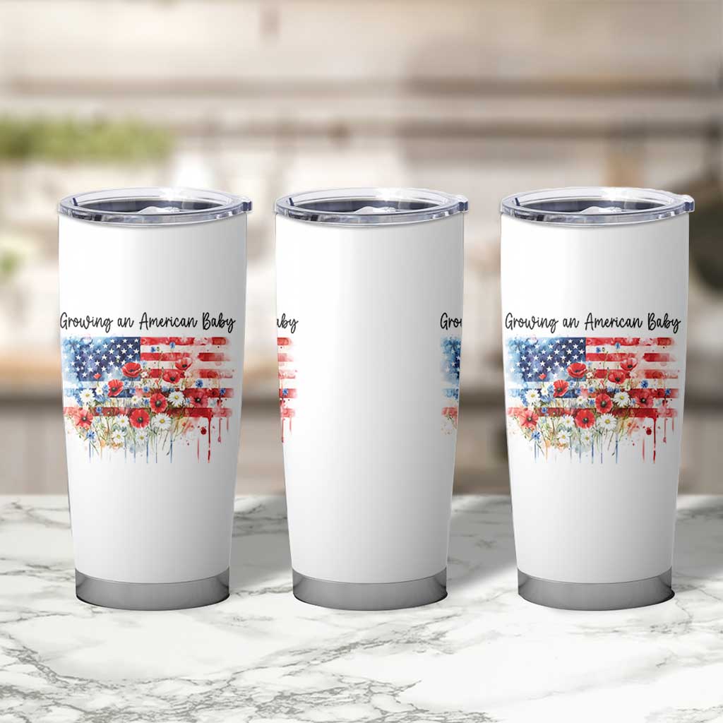 Funny 4th Of July Pregnancy Announcement Tumbler Cup Growing An American Baby USA Flag - Wonder Print Shop