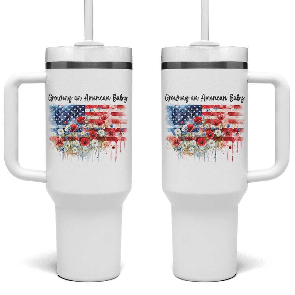 Funny 4th Of July Pregnancy Announcement Tumbler With Handle Growing An American Baby USA Flag - Wonder Print Shop