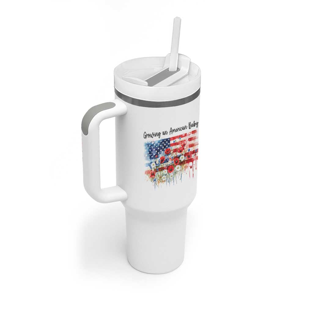 Funny 4th Of July Pregnancy Announcement Tumbler With Handle Growing An American Baby USA Flag - Wonder Print Shop
