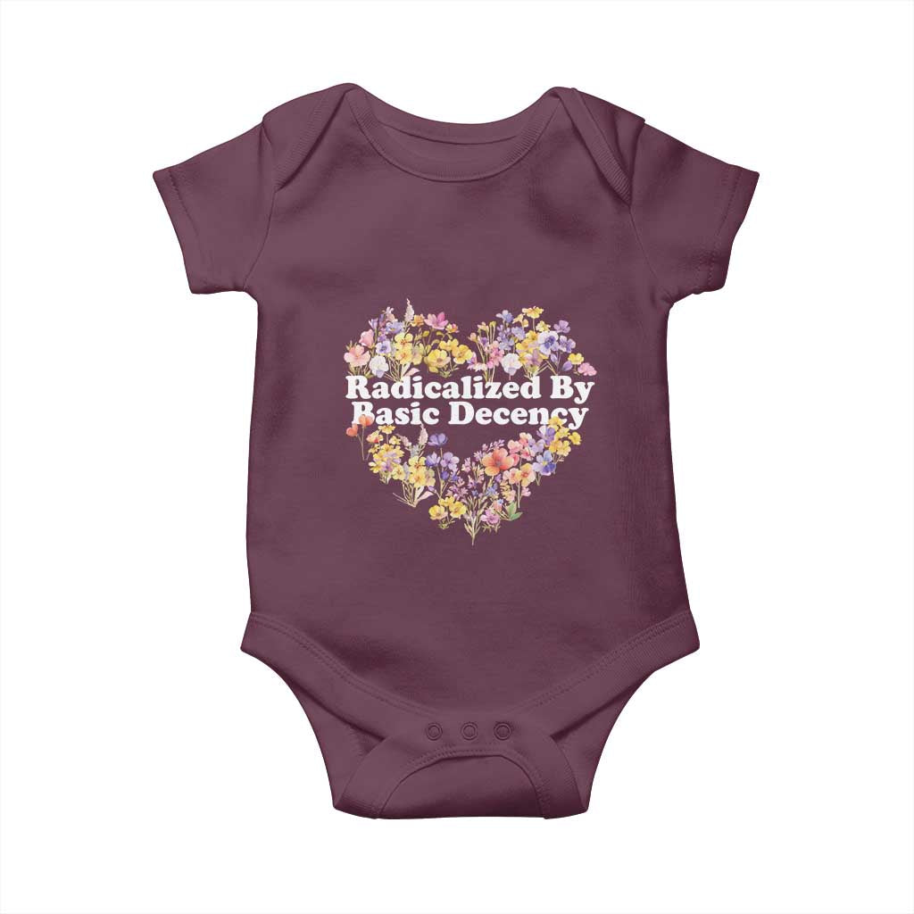 Funny Radicalized By Basic Decency Democracy Baby Onesie Women Floral Heart - Wonder Print Shop