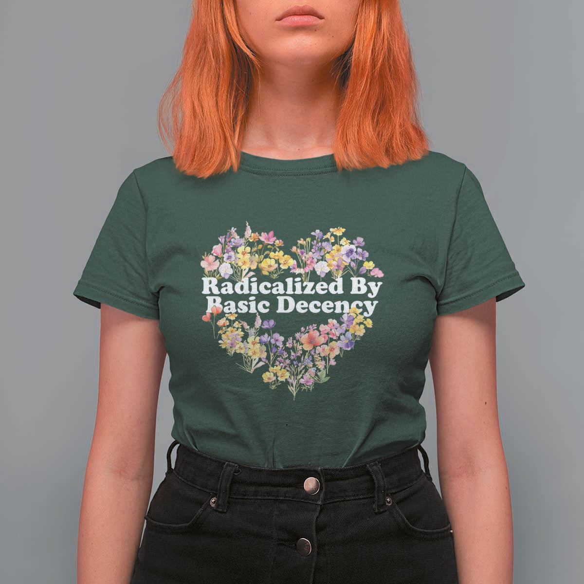 Funny Radicalized By Basic Decency Democracy T Shirt For Women Women Floral Heart - Wonder Print Shop