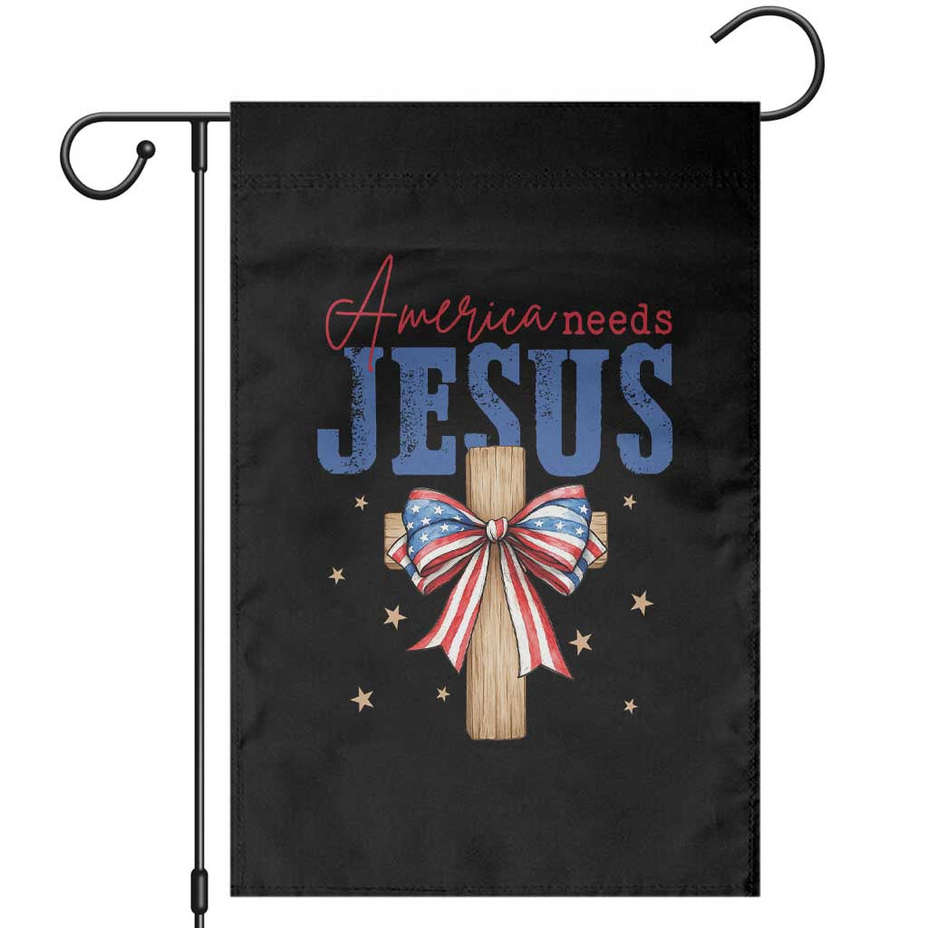 Funny America Needs Jesus Garden Flag 4th Of July Patriotic Christian Coquette Bow - Wonder Print Shop