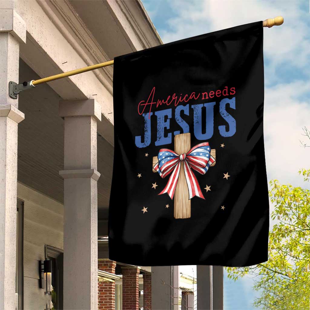 Funny America Needs Jesus Garden Flag 4th Of July Patriotic Christian Coquette Bow - Wonder Print Shop