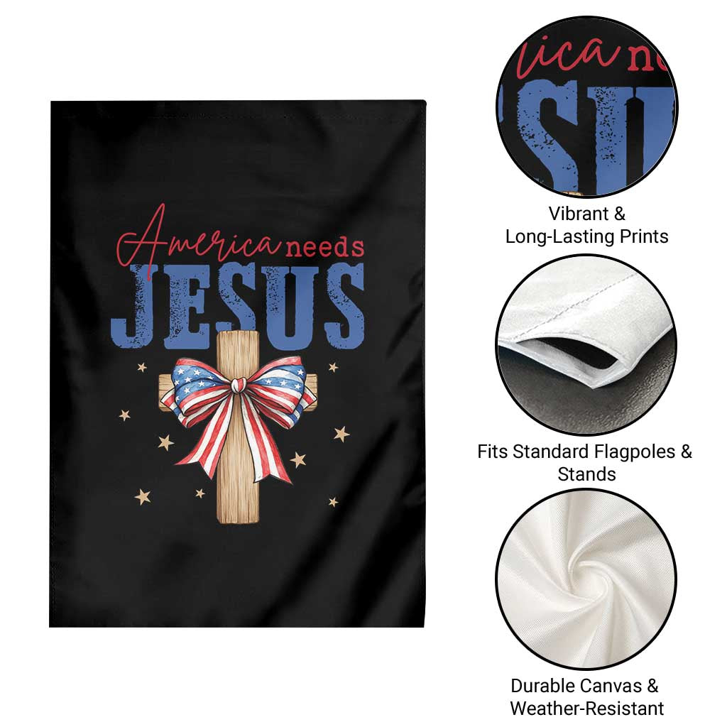 Funny America Needs Jesus Garden Flag 4th Of July Patriotic Christian Coquette Bow - Wonder Print Shop