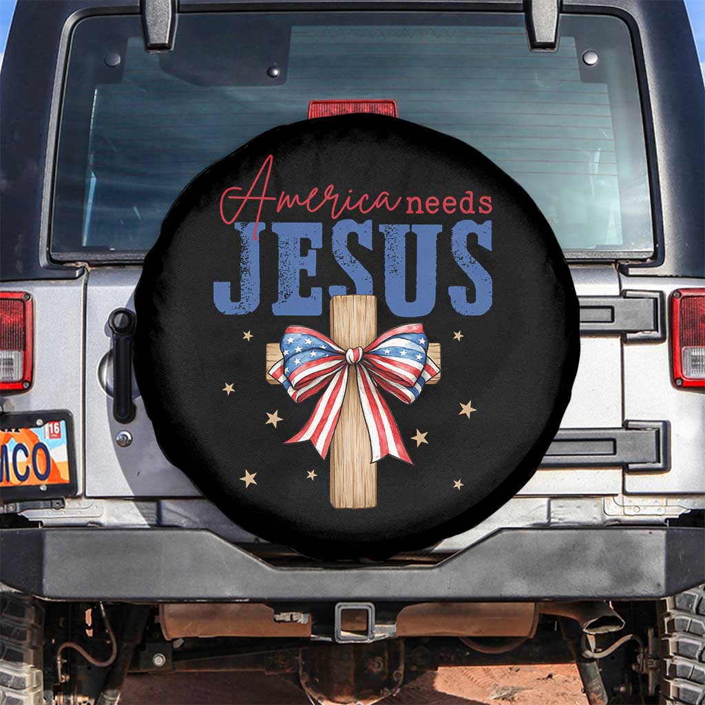 Funny America Needs Jesus Spare Tire Cover 4th Of July Patriotic Christian Coquette Bow - Wonder Print Shop