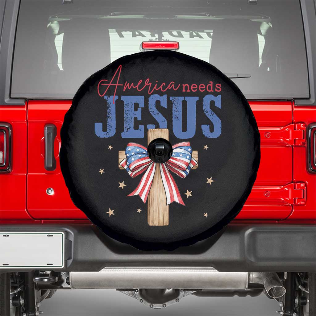 Funny America Needs Jesus Spare Tire Cover 4th Of July Patriotic Christian Coquette Bow - Wonder Print Shop