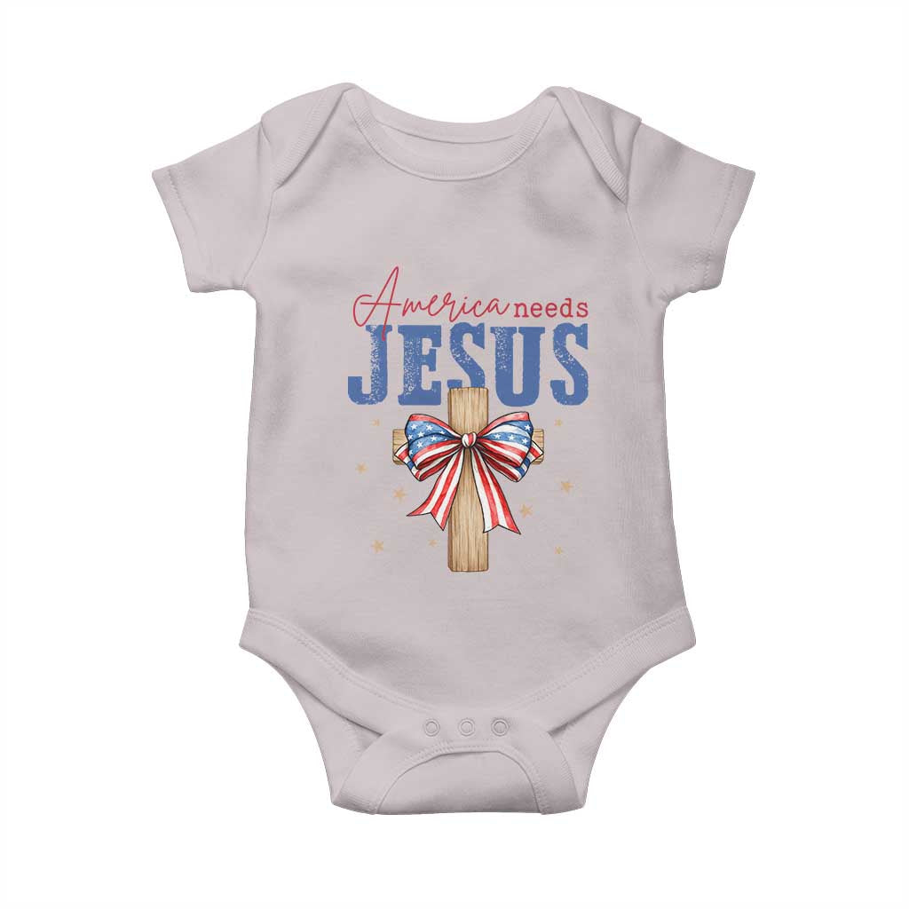 Funny America Needs Jesus Baby Onesie 4th Of July Patriotic Christian Coquette Bow - Wonder Print Shop