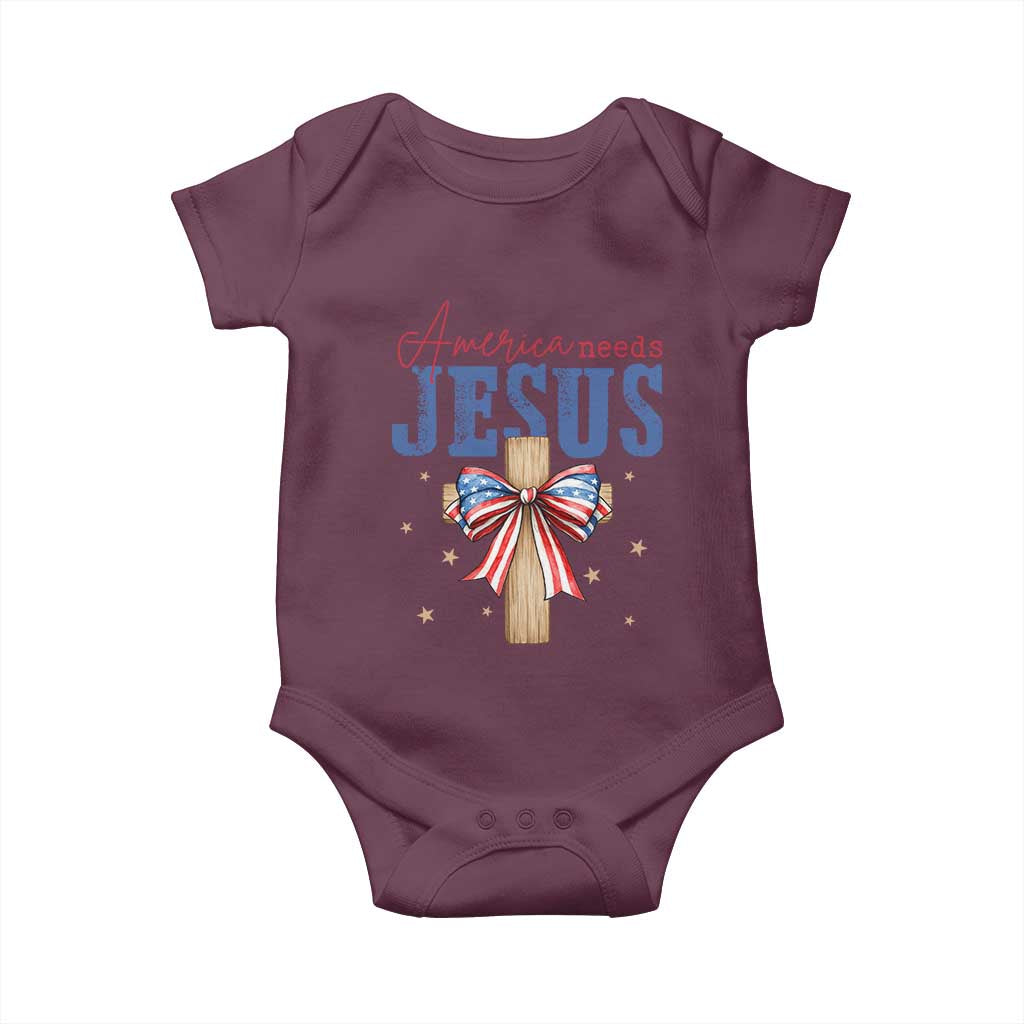 Funny America Needs Jesus Baby Onesie 4th Of July Patriotic Christian Coquette Bow - Wonder Print Shop
