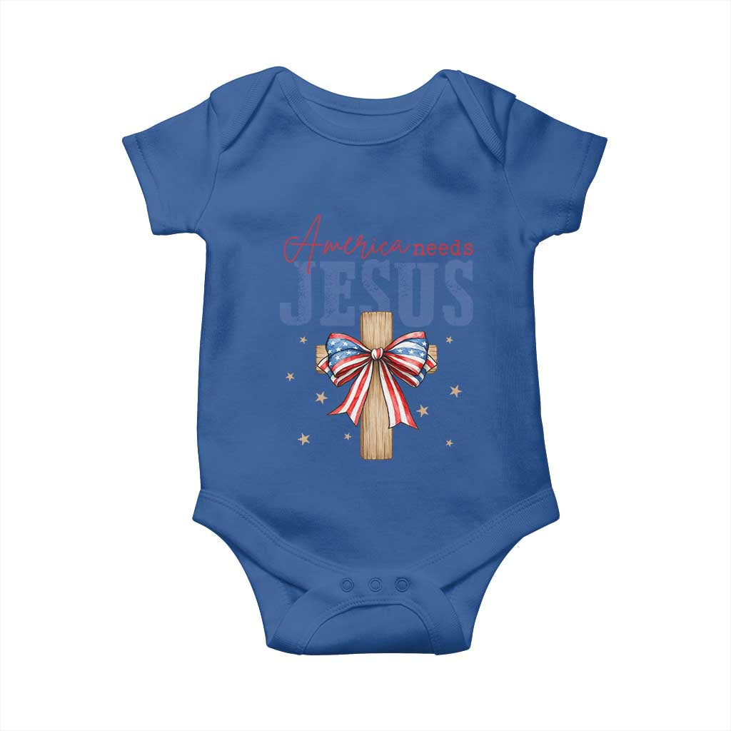 Funny America Needs Jesus Baby Onesie 4th Of July Patriotic Christian Coquette Bow - Wonder Print Shop