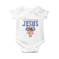 Funny America Needs Jesus Baby Onesie 4th Of July Patriotic Christian Coquette Bow - Wonder Print Shop