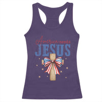 Funny America Needs Jesus Racerback Tank Top 4th Of July Patriotic Christian Coquette Bow - Wonder Print Shop