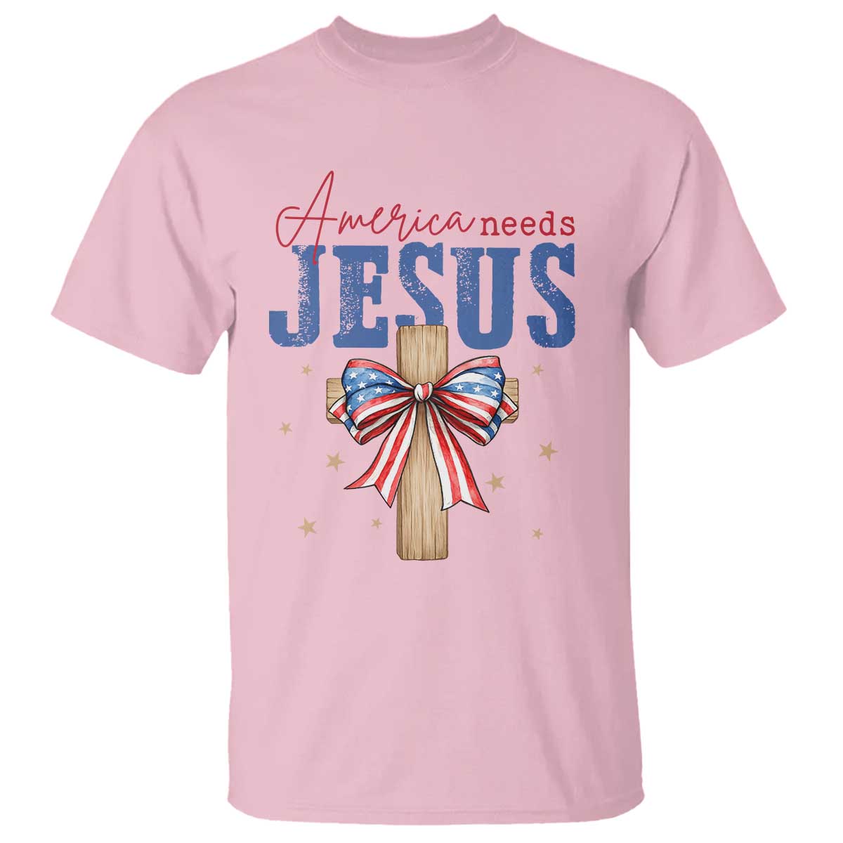 Funny America Needs Jesus T Shirt 4th Of July Patriotic Christian Coquette Bow - Wonder Print Shop