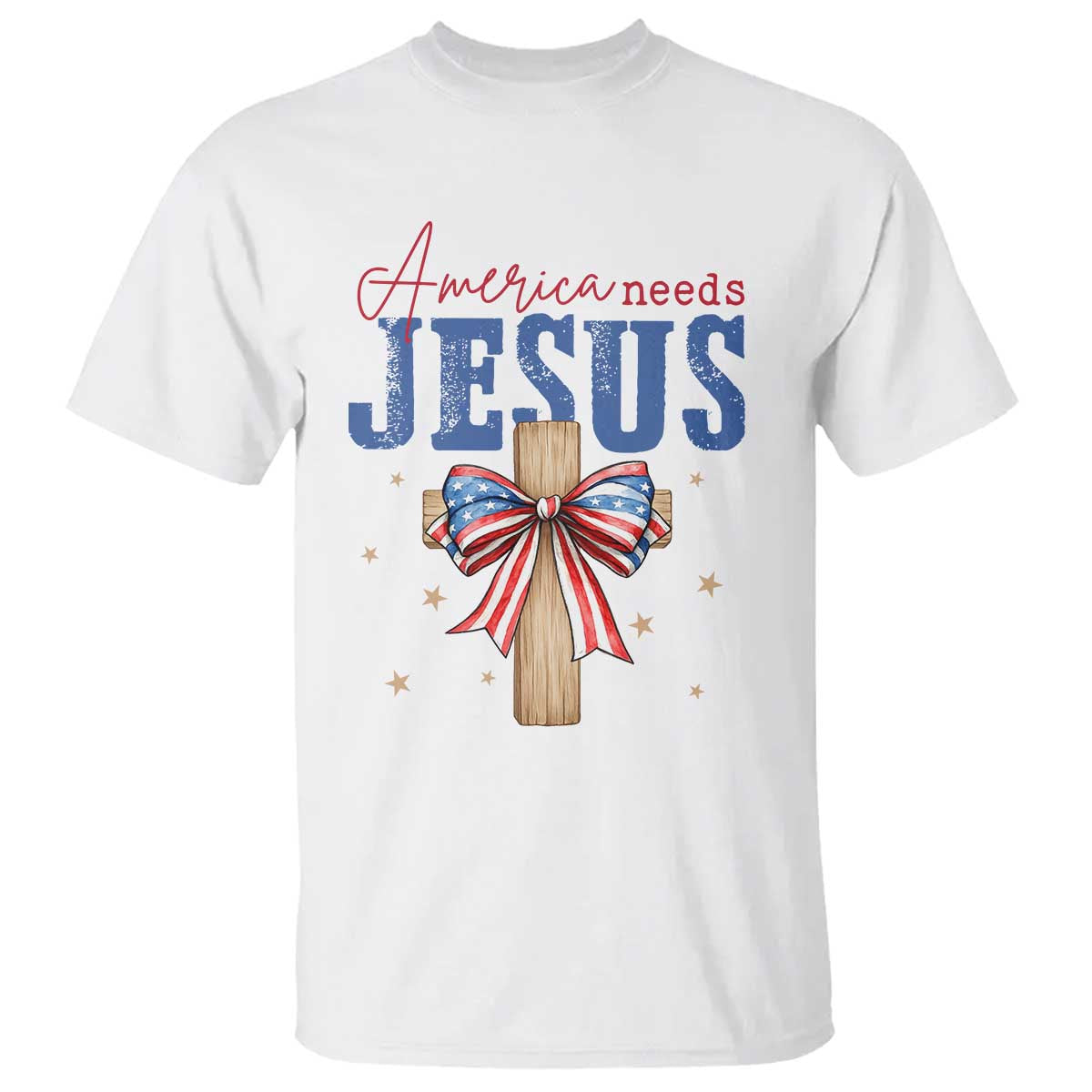 Funny America Needs Jesus T Shirt 4th Of July Patriotic Christian Coquette Bow - Wonder Print Shop