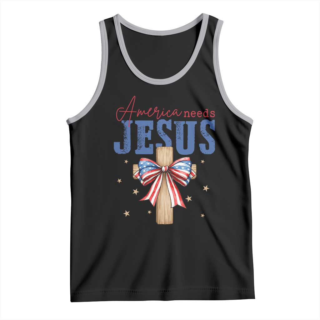 Funny America Needs Jesus Tank Top 4th Of July Patriotic Christian Coquette Bow - Wonder Print Shop