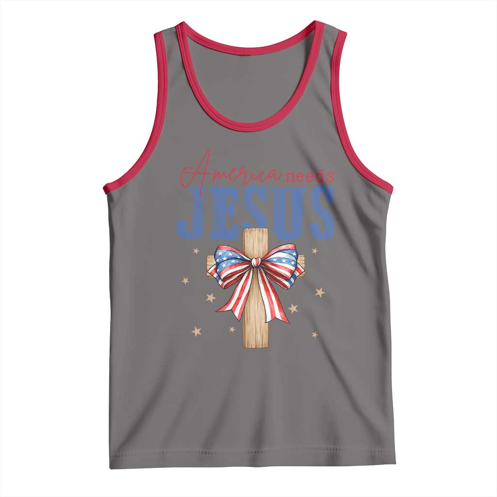 Funny America Needs Jesus Tank Top 4th Of July Patriotic Christian Coquette Bow - Wonder Print Shop