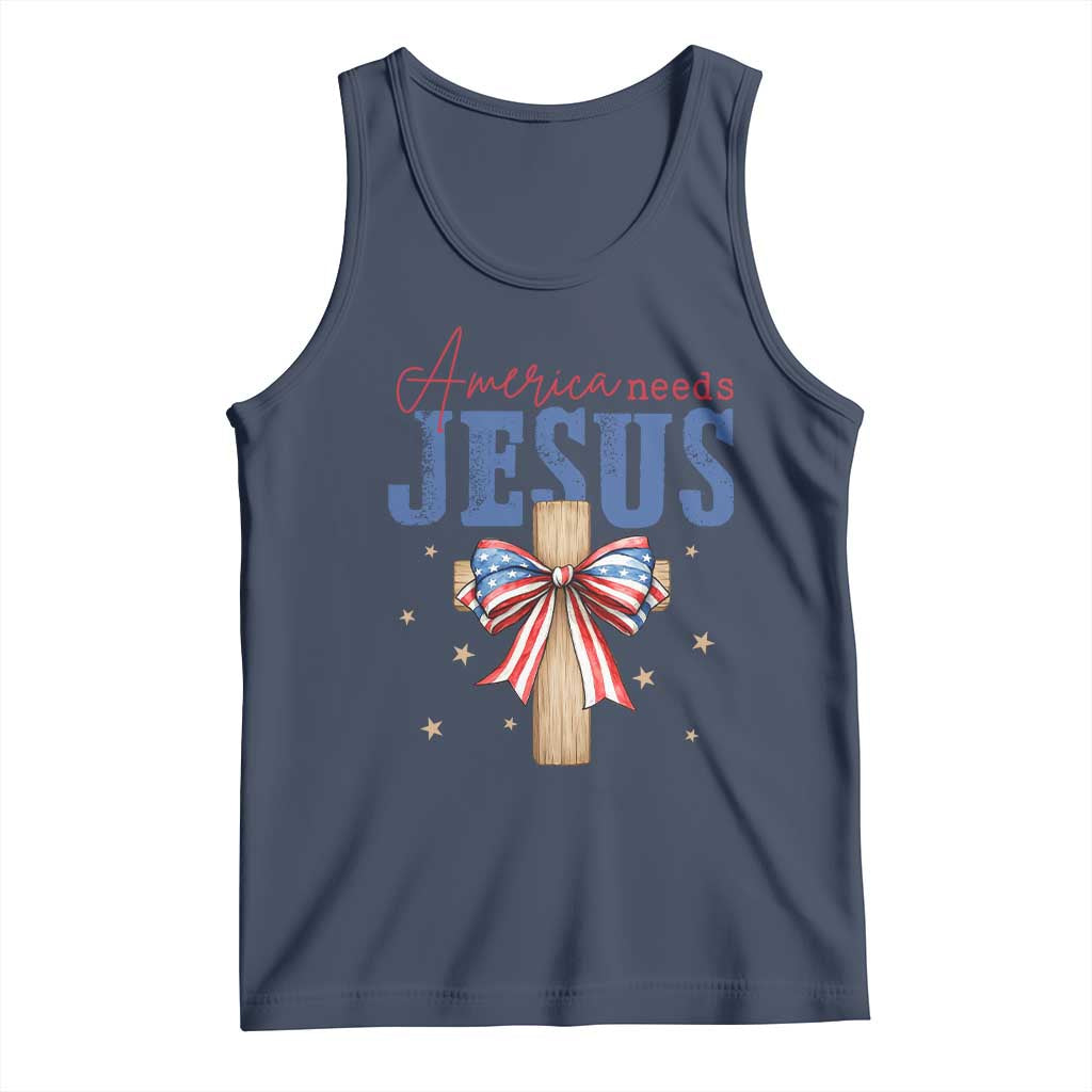 Funny America Needs Jesus Tank Top 4th Of July Patriotic Christian Coquette Bow - Wonder Print Shop
