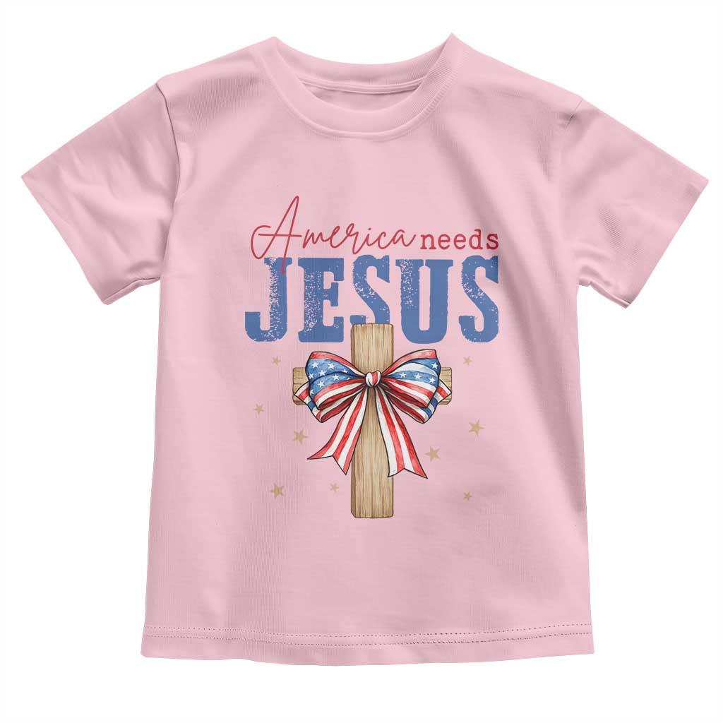 Funny America Needs Jesus Toddler T Shirt 4th Of July Patriotic Christian Coquette Bow - Wonder Print Shop