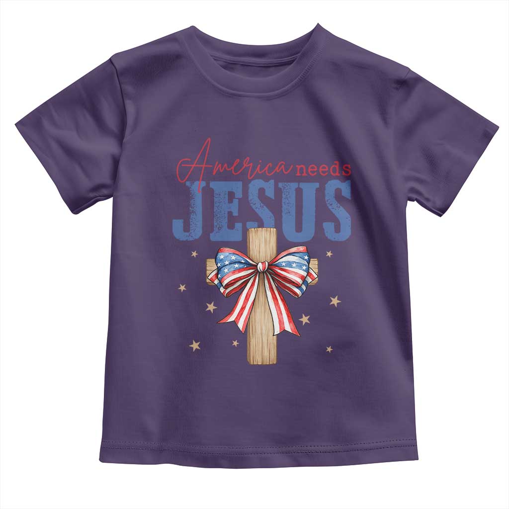 Funny America Needs Jesus Toddler T Shirt 4th Of July Patriotic Christian Coquette Bow - Wonder Print Shop