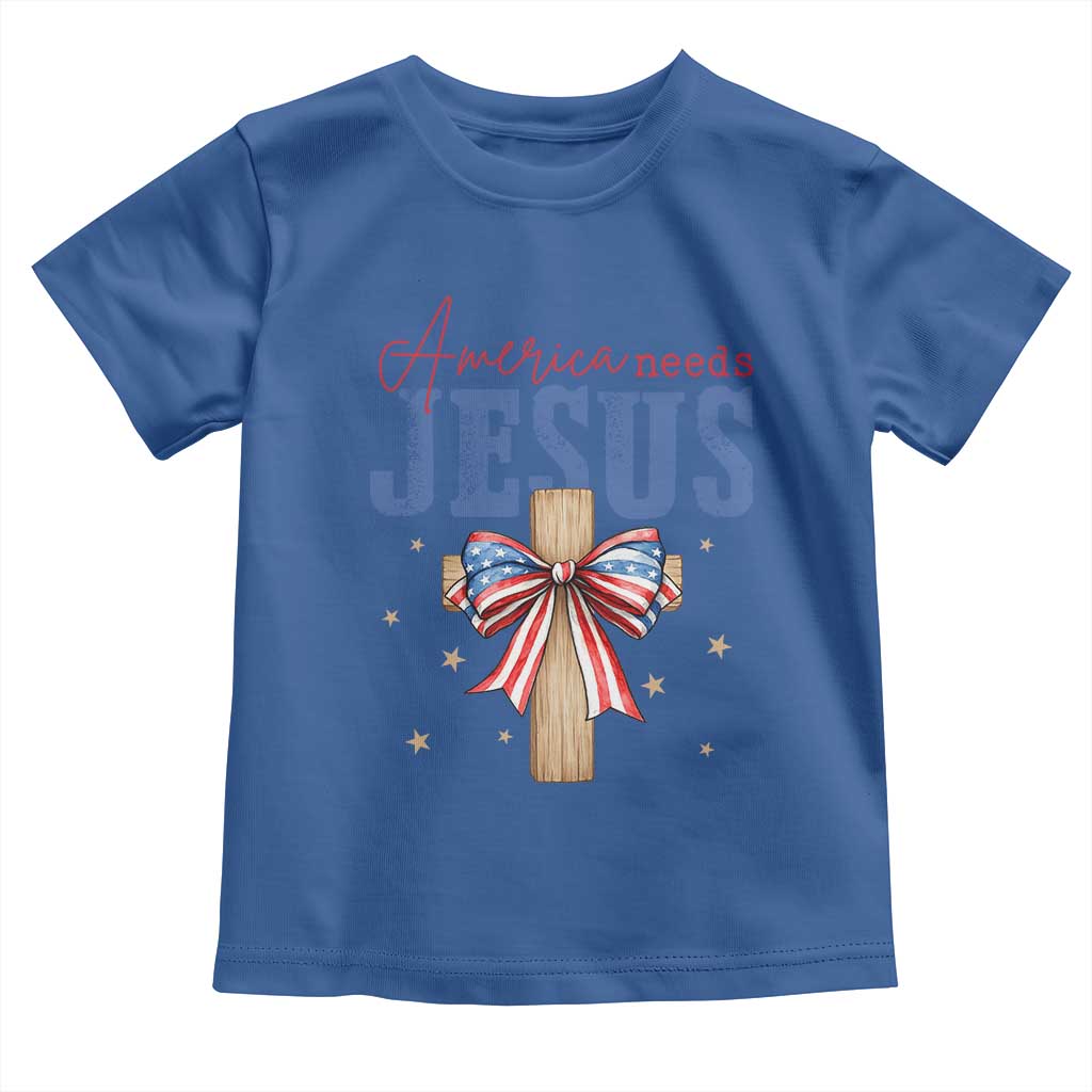 Funny America Needs Jesus Toddler T Shirt 4th Of July Patriotic Christian Coquette Bow - Wonder Print Shop