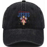 Funny America Needs Jesus Washed Cotton Baseball Cap 4th Of July Patriotic Christian Coquette Bow