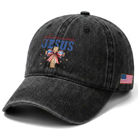 Funny America Needs Jesus Washed Cotton Baseball Cap 4th Of July Patriotic Christian Coquette Bow