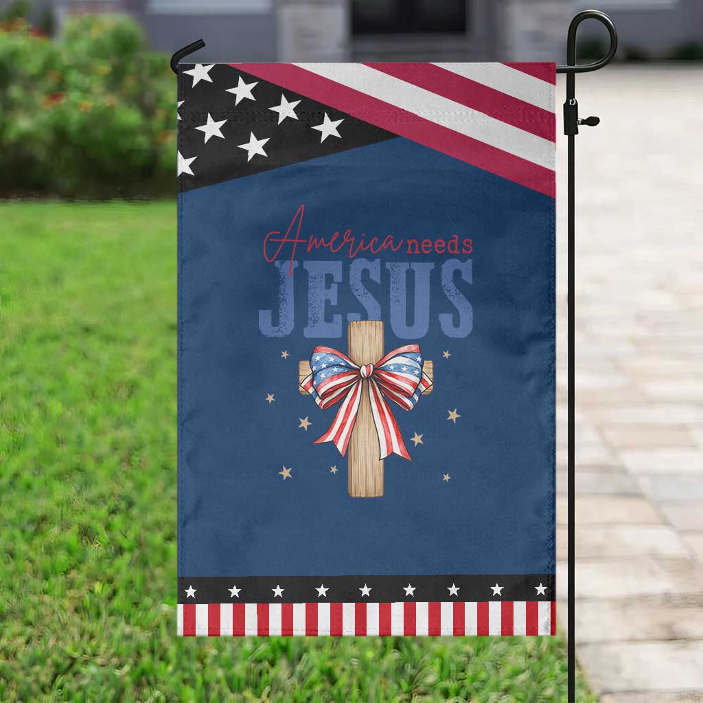 Funny America Needs Jesus Garden Flag 4th Of July Patriotic Christian Coquette Bow