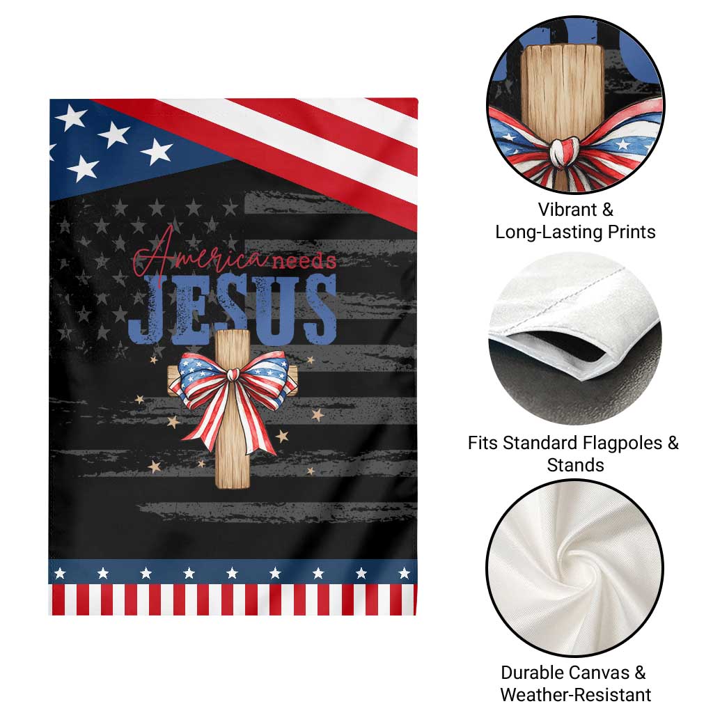 Funny America Needs Jesus Garden Flag 4th Of July Patriotic Christian Coquette Bow