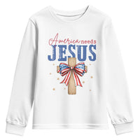 Funny America Needs Jesus Youth Sweatshirt 4th Of July Patriotic Christian Coquette Bow - Wonder Print Shop
