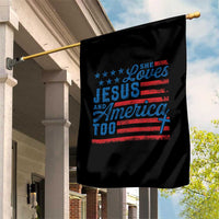 Funny She Loves Jesus And America Too Garden Flag 4th Of July Christian American Flag - Wonder Print Shop