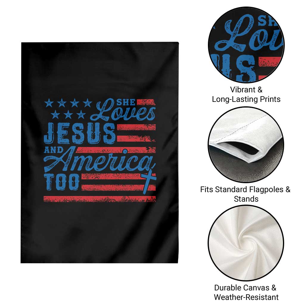 Funny She Loves Jesus And America Too Garden Flag 4th Of July Christian American Flag - Wonder Print Shop