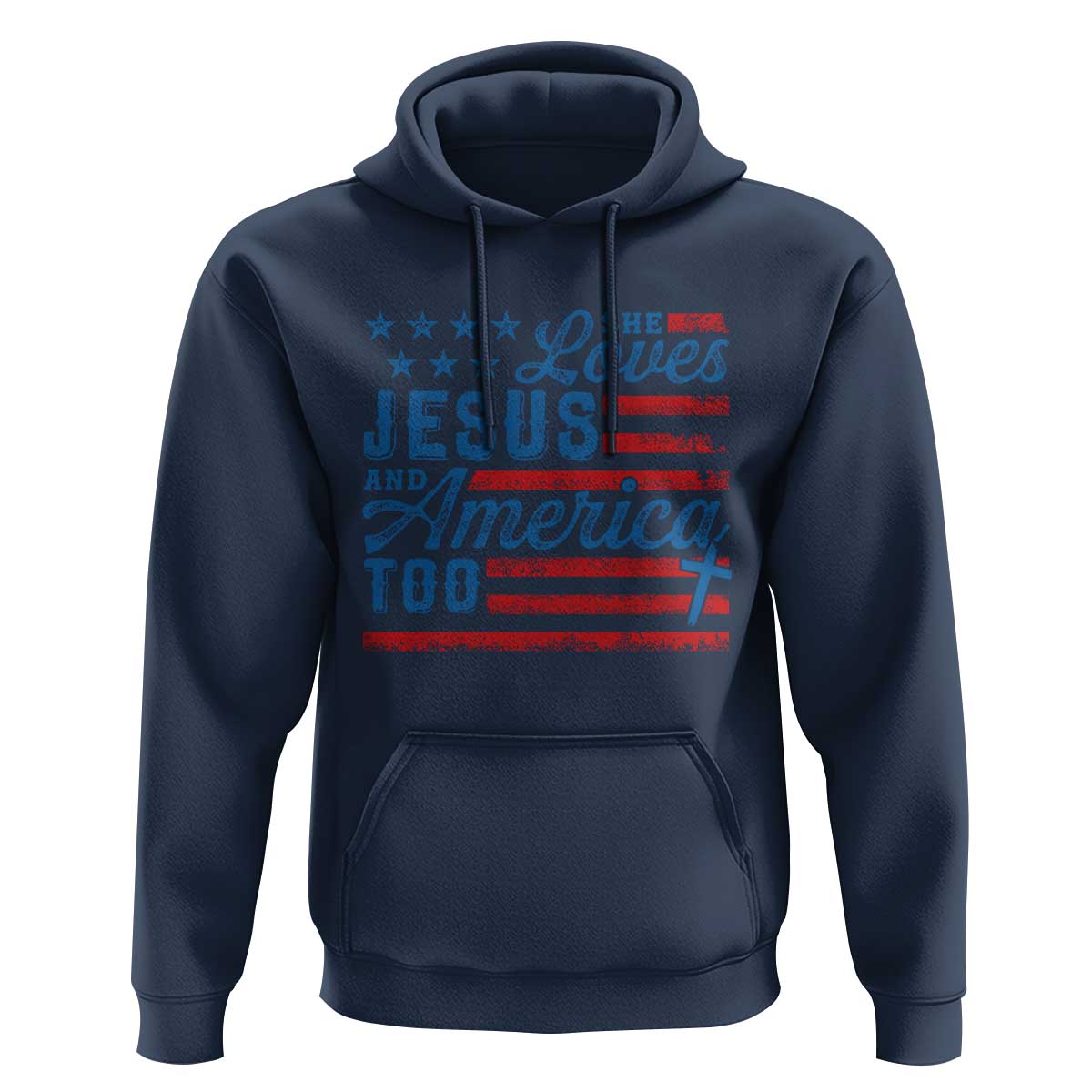 Funny She Loves Jesus And America Too Hoodie 4th Of July Christian American Flag - Wonder Print Shop