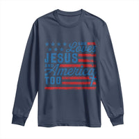 Funny She Loves Jesus And America Too Long Sleeve Shirt 4th Of July Christian American Flag - Wonder Print Shop