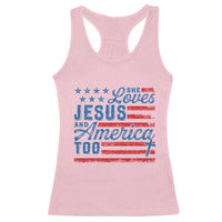 Funny She Loves Jesus And America Too Racerback Tank Top 4th Of July Christian American Flag - Wonder Print Shop