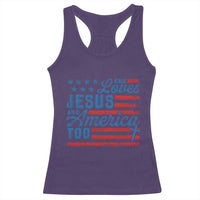 Funny She Loves Jesus And America Too Racerback Tank Top 4th Of July Christian American Flag - Wonder Print Shop