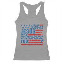 Funny She Loves Jesus And America Too Racerback Tank Top 4th Of July Christian American Flag - Wonder Print Shop