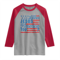 Funny She Loves Jesus And America Too Raglan Shirt 4th Of July Christian American Flag - Wonder Print Shop