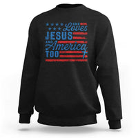 Funny She Loves Jesus And America Too Sweatshirt 4th Of July Christian American Flag - Wonder Print Shop