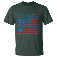 Funny She Loves Jesus And America Too T Shirt 4th Of July Christian American Flag - Wonder Print Shop