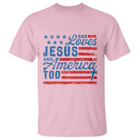 Funny She Loves Jesus And America Too T Shirt 4th Of July Christian American Flag - Wonder Print Shop