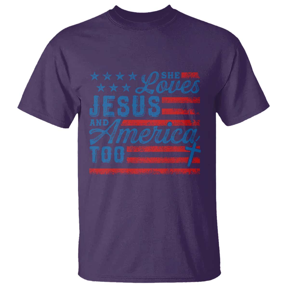 Funny She Loves Jesus And America Too T Shirt 4th Of July Christian American Flag - Wonder Print Shop