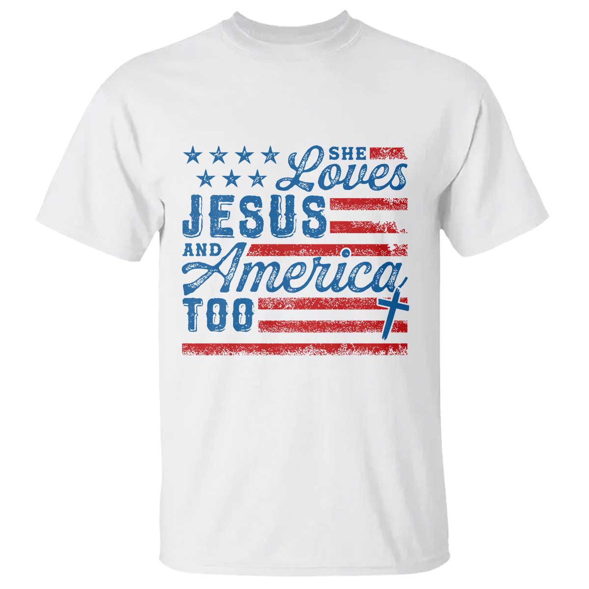 Funny She Loves Jesus And America Too T Shirt 4th Of July Christian American Flag - Wonder Print Shop