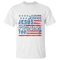 Funny She Loves Jesus And America Too T Shirt 4th Of July Christian American Flag - Wonder Print Shop