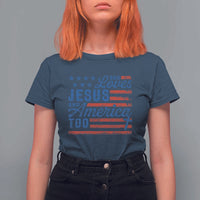 Funny She Loves Jesus And America Too T Shirt For Women 4th Of July Christian American Flag - Wonder Print Shop
