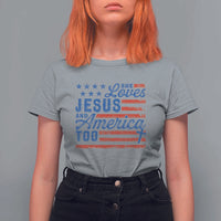 Funny She Loves Jesus And America Too T Shirt For Women 4th Of July Christian American Flag - Wonder Print Shop