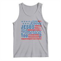 Funny She Loves Jesus And America Too Tank Top 4th Of July Christian American Flag - Wonder Print Shop